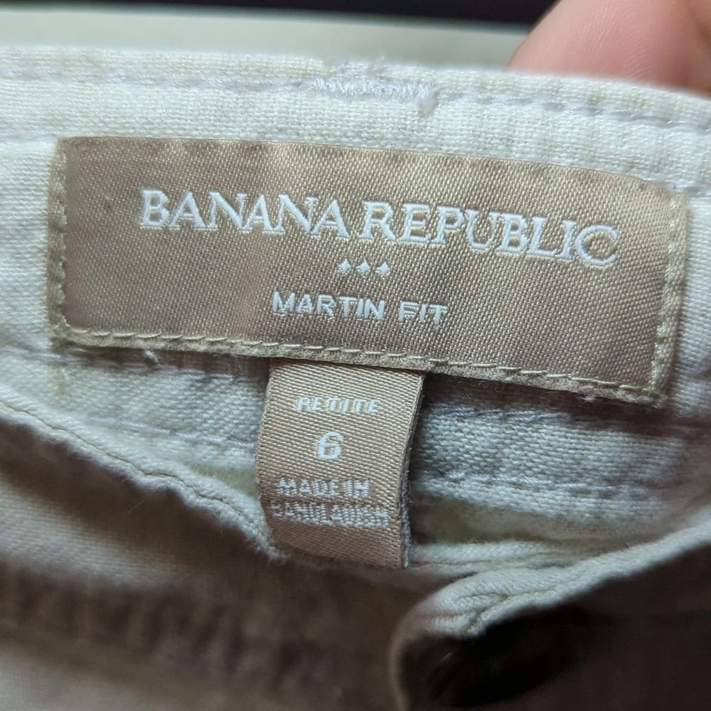 Banana Republic Martin Fit Cargo Pants Cream Linen-blend Cropped Cuffed Size 6P